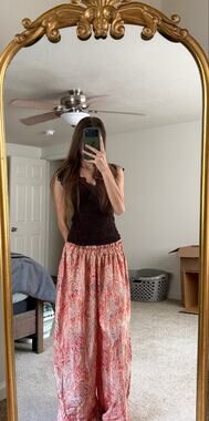Jessica Taylor Paisley Flowy Floral Orange Red Print Pants